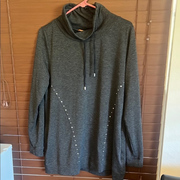 Belldini Tops - Charcoal Cowl Neck Tunic with Stud Details